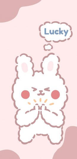 [2436x1125]卡通 小兔子 lucky 幸运（取自微博：奶鹿–JUNE2） 苹果手机动漫壁纸图片