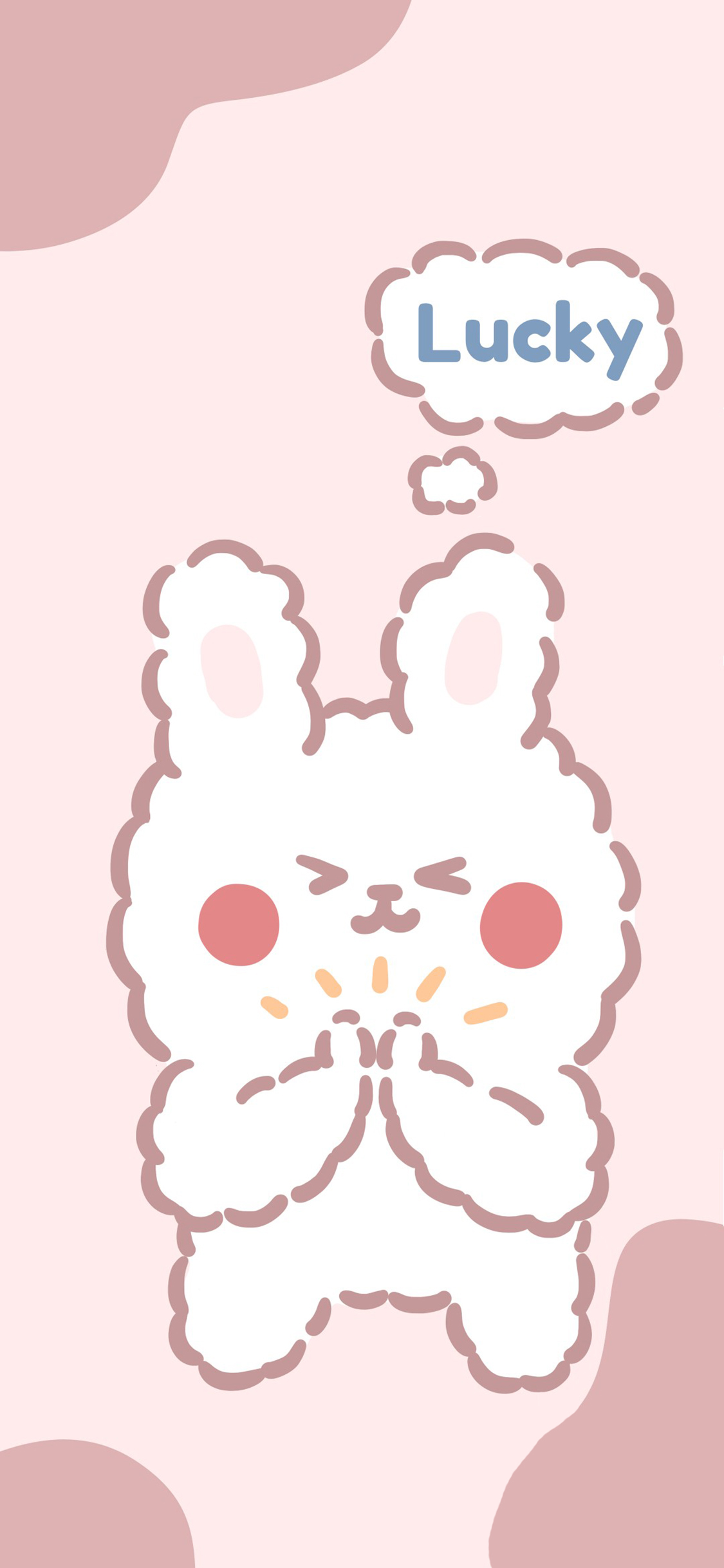 [2436×1125]卡通 小兔子 lucky 幸运（取自微博：奶鹿–JUNE2） 苹果手机动漫壁纸图片