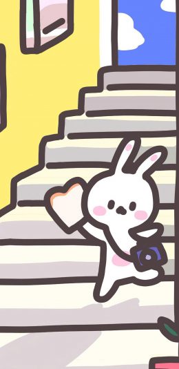 [2436x1125]卡通 小兔子 可爱 奔跑 苹果手机动漫壁纸图片