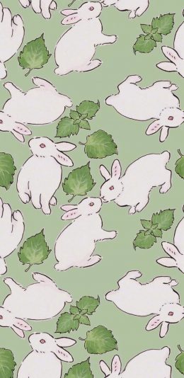 [2436x1125]卡通 小兔子 可爱 平铺 苹果手机动漫壁纸图片
