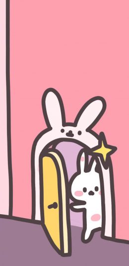 [2436x1125]卡通 小兔子 可爱 粉色 苹果手机动漫壁纸图片