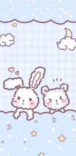 [2436x1125]卡通 小兔子 小熊 星星 苹果手机动漫壁纸图片