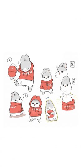 [2436x1125]卡通 小兔子 形态各异 可爱 苹果手机动漫壁纸图片