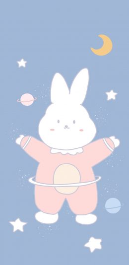 [2436x1125]卡通 小兔子 月亮 星星 苹果手机动漫壁纸图片