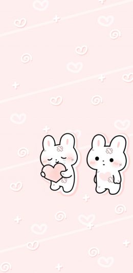 [2436x1125]卡通 小兔子 爱心 粉色 苹果手机动漫壁纸图片