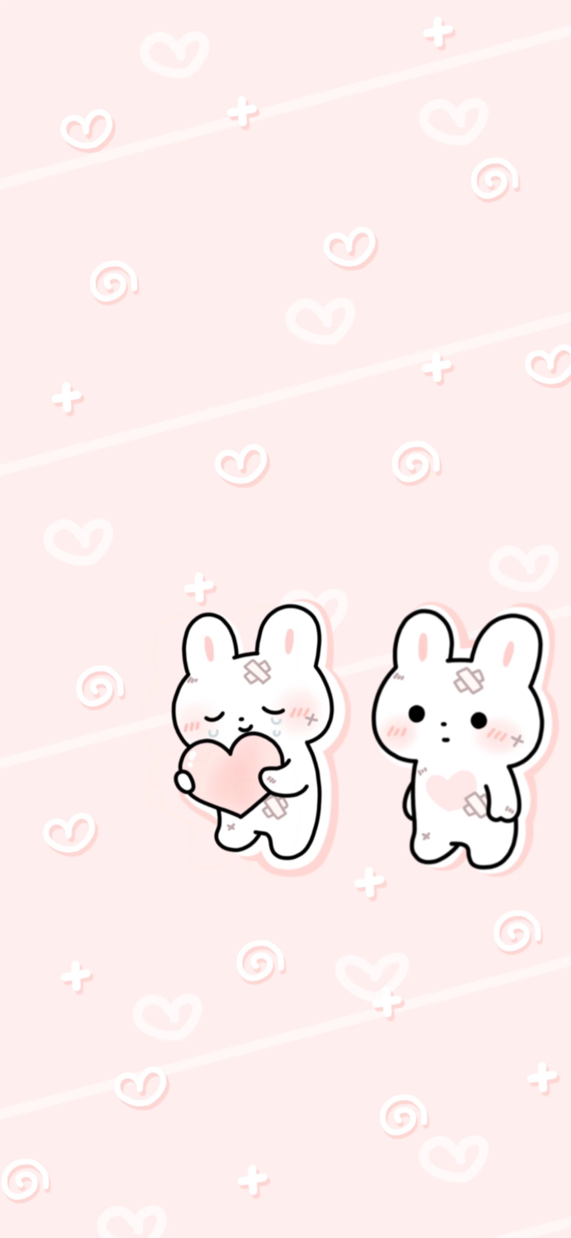[2436×1125]卡通 小兔子 爱心 粉色 苹果手机动漫壁纸图片