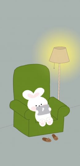 [2436x1125]卡通 小兔子 玩电脑 沙发 （取自微博：胡萝北儿） 苹果手机动漫壁纸图片