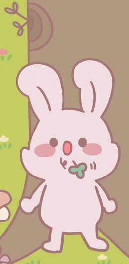 [2436x1125]卡通 小兔子 粉色 可爱 苹果手机动漫壁纸图片