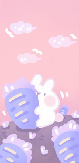 [2436x1125]卡通 小兔子 粉色 胡萝卜 苹果手机动漫壁纸图片