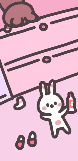 [2436x1125]卡通 小兔子 粉色系 可爱 苹果手机动漫壁纸图片