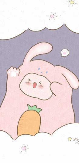 [2436x1125]卡通 小兔子 胡萝卜 粉色（取自微博：寄喜饼给你喔） 苹果手机动漫壁纸图片