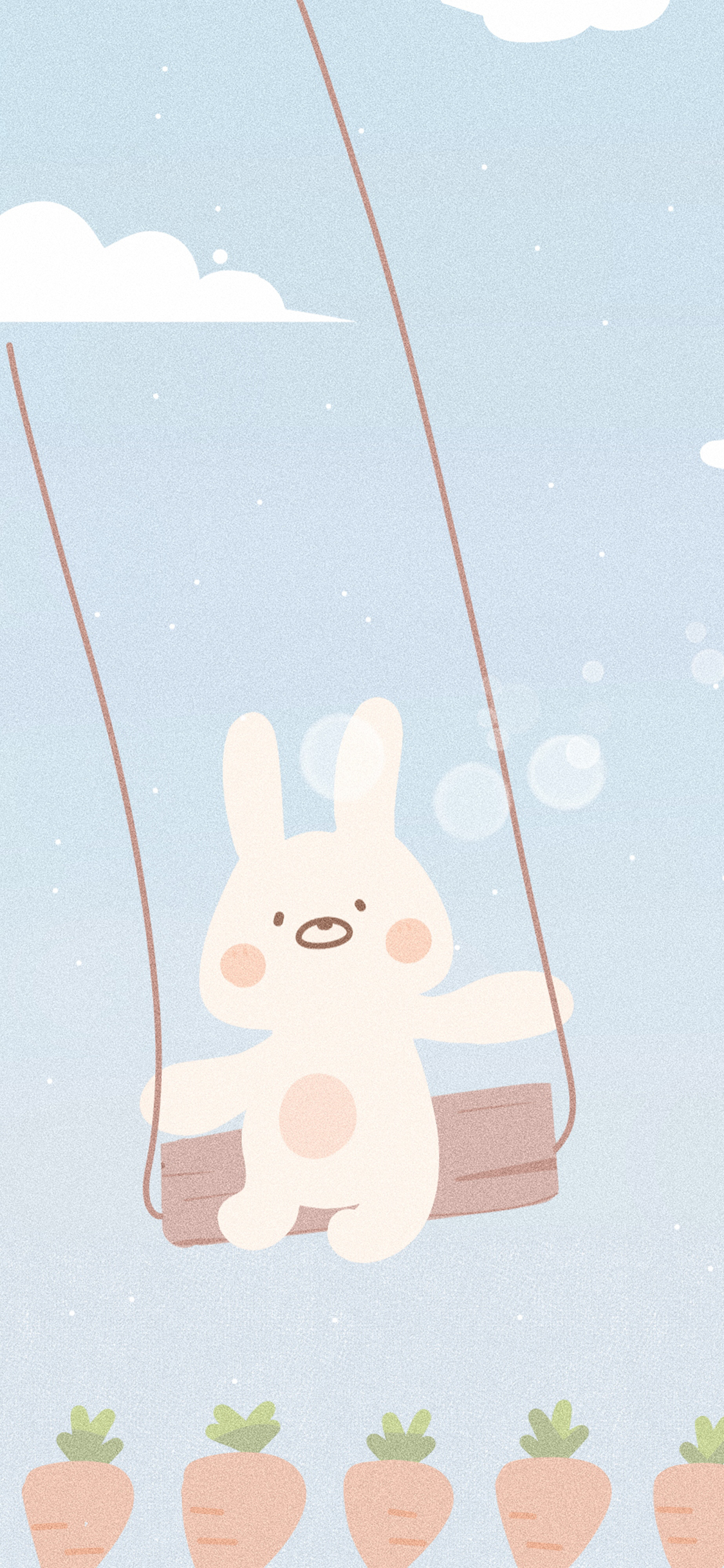 [2436×1125]卡通 小兔子 荡秋千 胡萝卜 苹果手机动漫壁纸图片