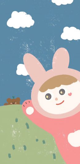 [2436x1125]卡通 小女孩 兔耳朵 可爱 苹果手机动漫壁纸图片