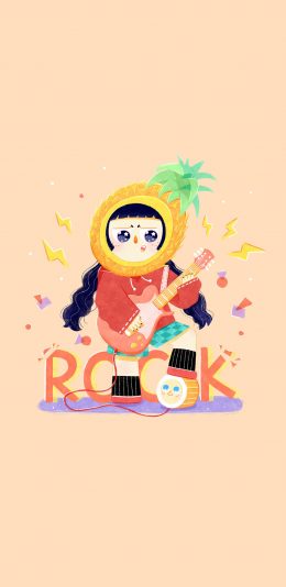 [2436x1125]卡通 小女孩 菠萝头 摇滚 rock 苹果手机动漫壁纸图片
