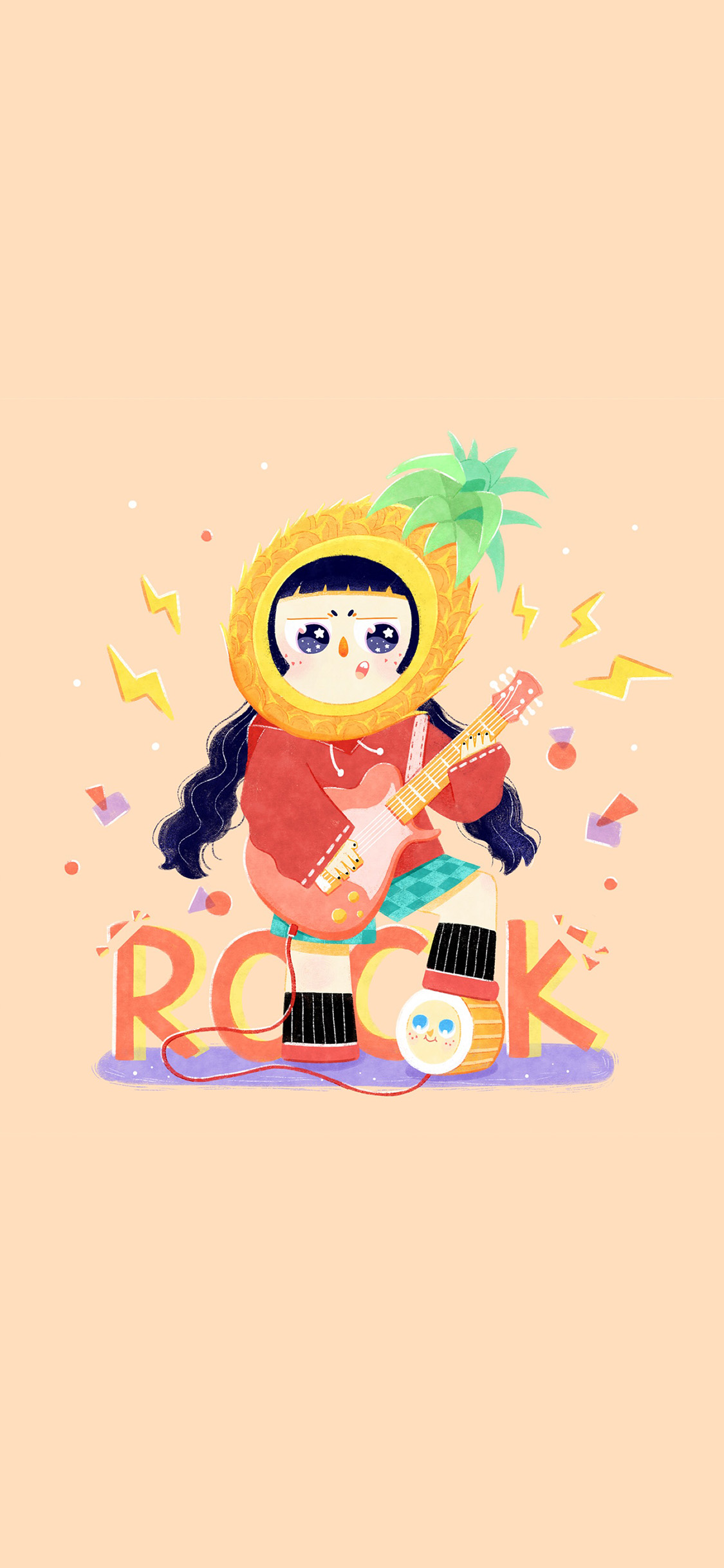 [2436×1125]卡通 小女孩 菠萝头 摇滚 rock 苹果手机动漫壁纸图片