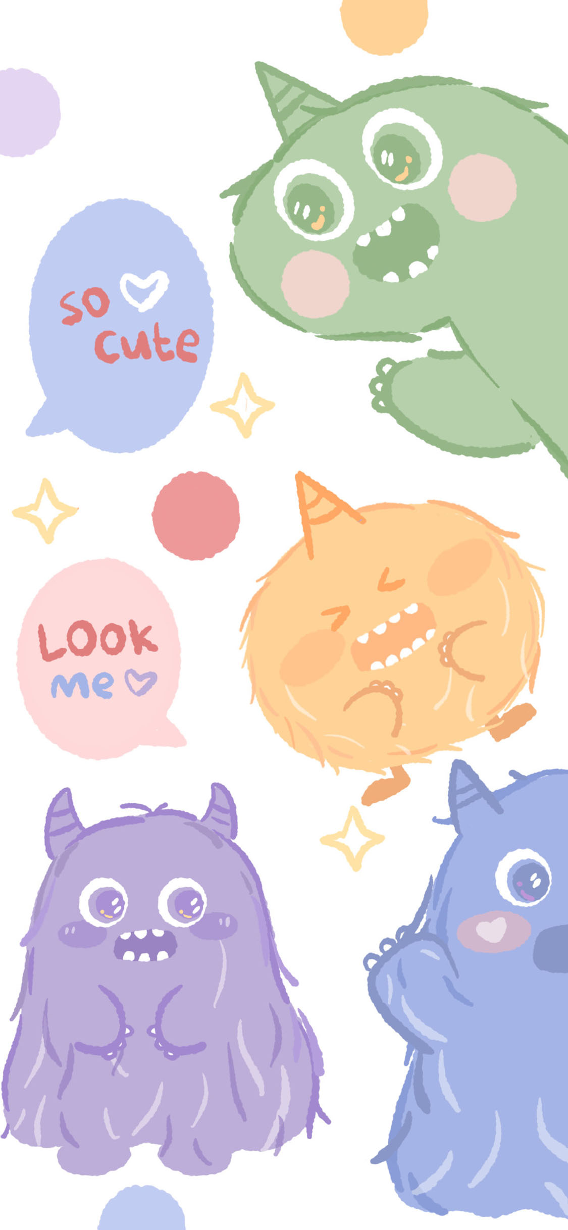 [2436×1125]卡通 小怪兽 可爱 插画师：Seoulanchic 苹果手机动漫壁纸图片