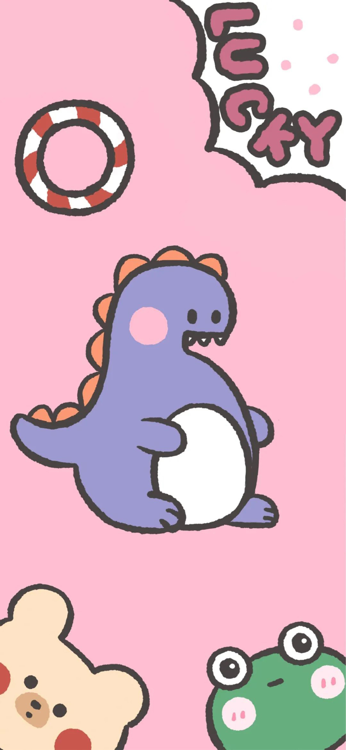 [2436×1125]卡通 小恐龙 lucky 青蛙（取自微博：奶鹿-JUNE） 苹果手机动漫壁纸图片