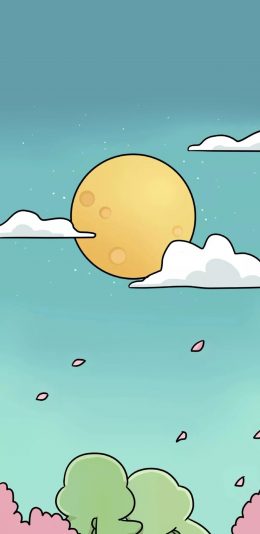 [2436x1125]卡通 小恐龙 赏月 背影 苹果手机动漫壁纸图片