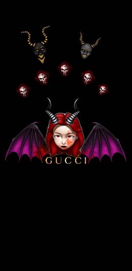 [2436x1125]卡通 小恶魔 Gucci 翅膀 苹果手机动漫壁纸图片