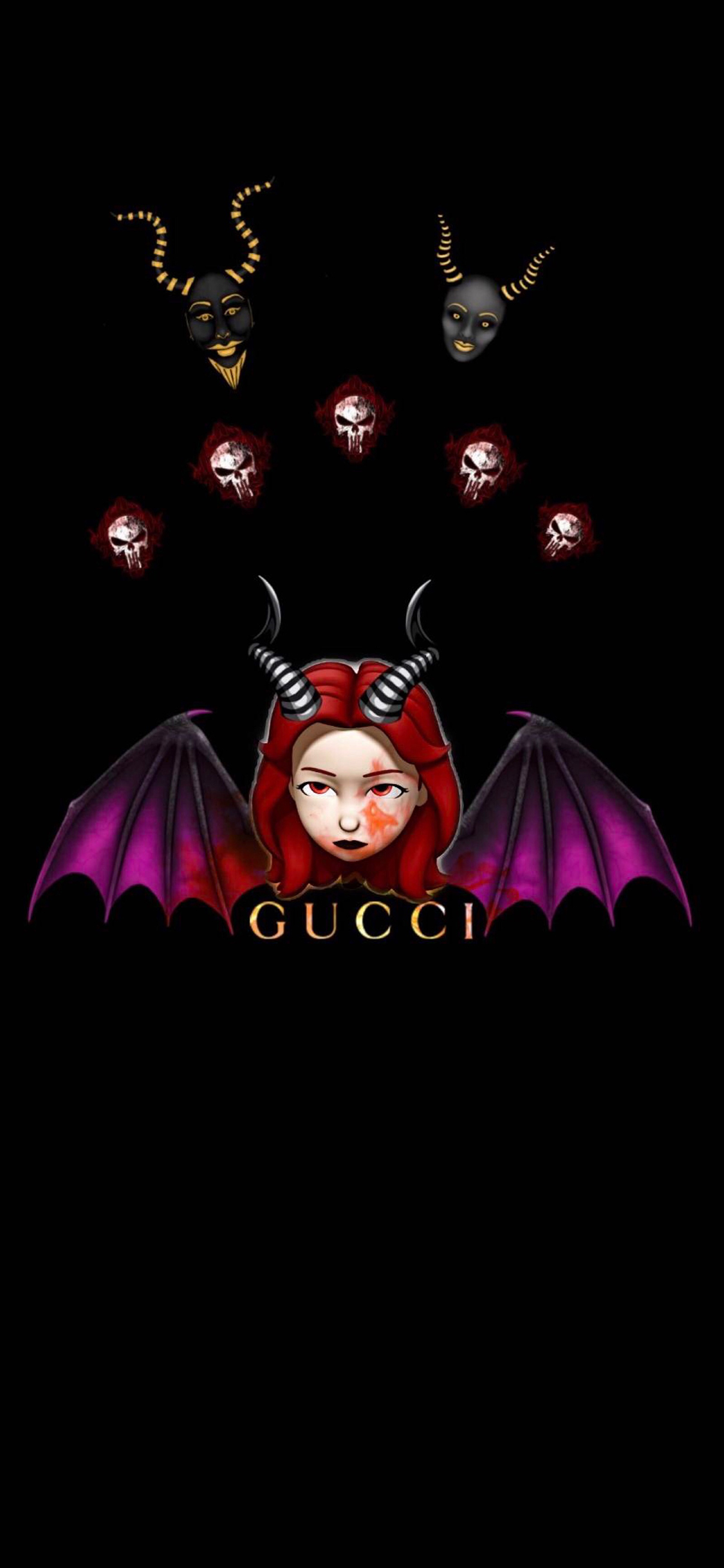 [2436×1125]卡通 小恶魔 Gucci 翅膀 苹果手机动漫壁纸图片