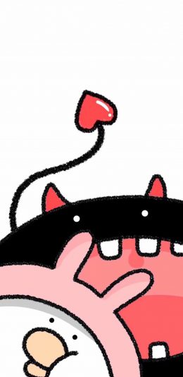 [2436x1125]卡通 小恶魔 小鸡 黑白 苹果手机动漫壁纸图片