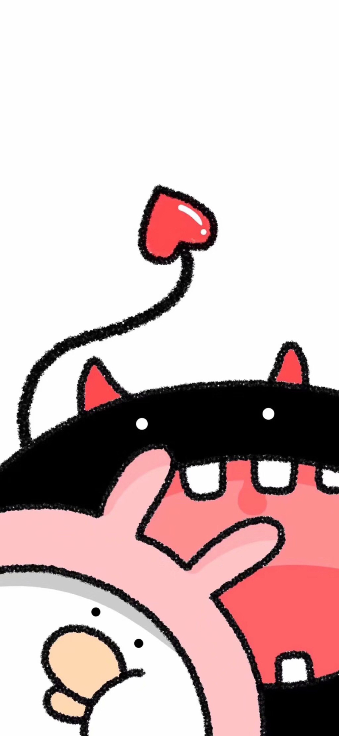 [2436×1125]卡通 小恶魔 小鸡 黑白 苹果手机动漫壁纸图片