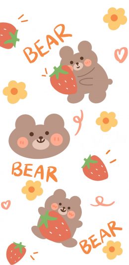 [2436x1125]卡通 小熊  bear 草莓 苹果手机动漫壁纸图片