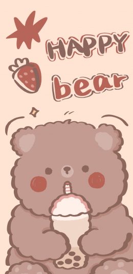 [2436x1125]卡通 小熊 happy bear 苹果手机动漫壁纸图片