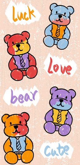 [2436x1125]卡通 小熊 luck love bear cute 苹果手机动漫壁纸图片
