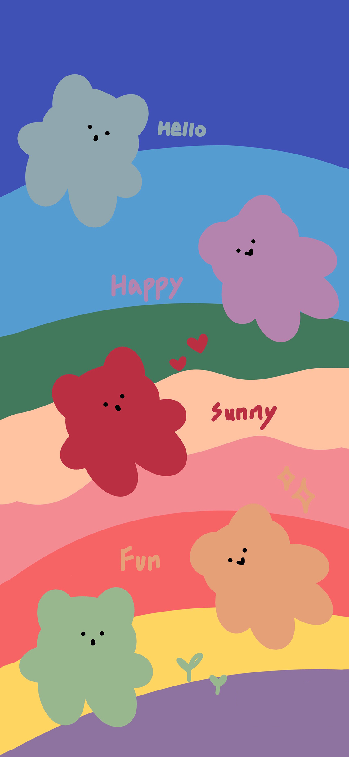 [2436×1125]卡通 小熊 sunny happy 苹果手机动漫壁纸图片