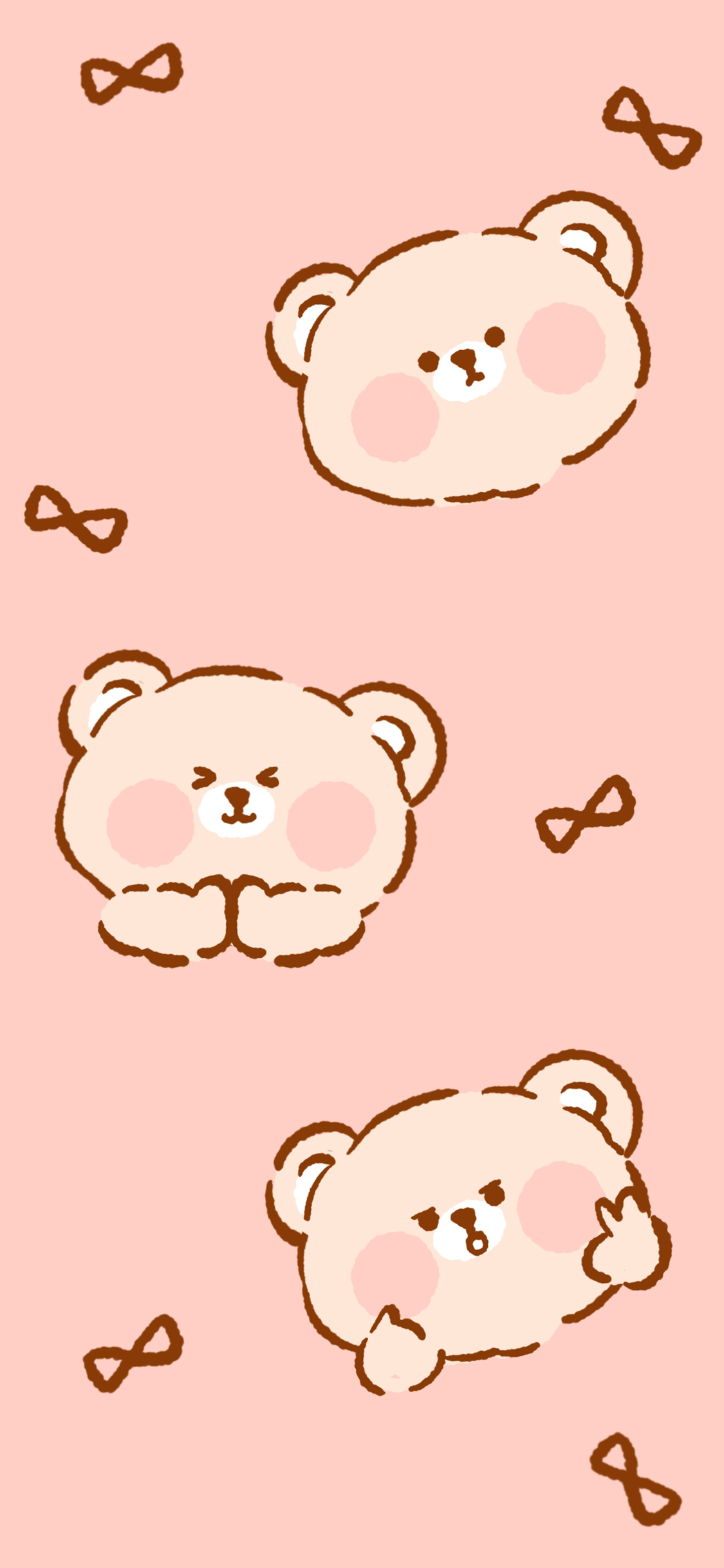 [2436×1125]卡通 小熊 可爱 粉 苹果手机动漫壁纸图片