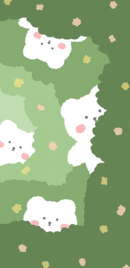 [2436x1125]卡通 小熊 可爱 绿色 苹果手机动漫壁纸图片
