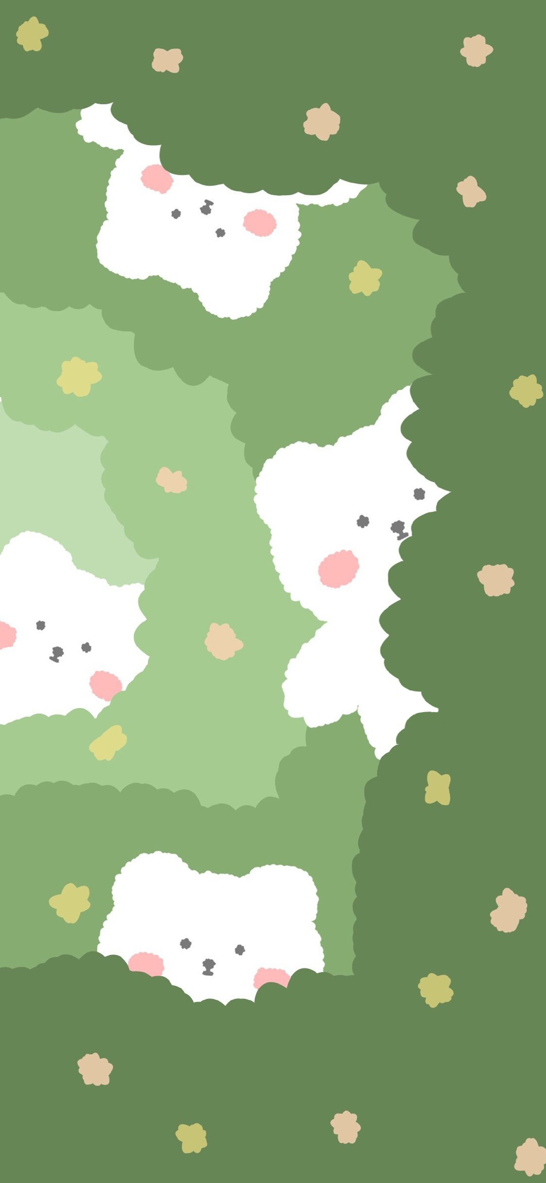 [2436×1125]卡通 小熊 可爱 绿色 苹果手机动漫壁纸图片