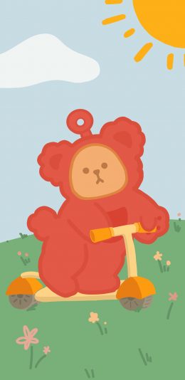 [2436x1125]卡通 小熊 天线宝宝 红色 小波 苹果手机动漫壁纸图片