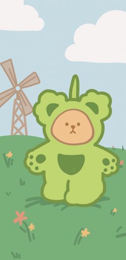 [2436x1125]卡通 小熊 天线宝宝 迪西 绿色 苹果手机动漫壁纸图片