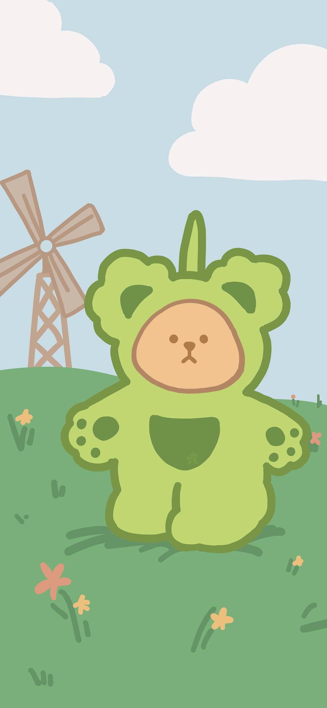 [2436×1125]卡通 小熊 天线宝宝 迪西 绿色 苹果手机动漫壁纸图片