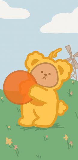 [2436x1125]卡通 小熊 天线宝宝 黄色 苹果手机动漫壁纸图片