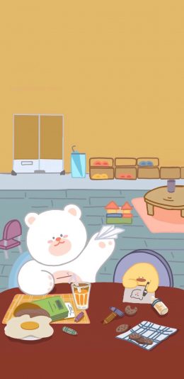 [2436x1125]卡通 小熊 小黄鸡 纸飞机 苹果手机动漫壁纸图片