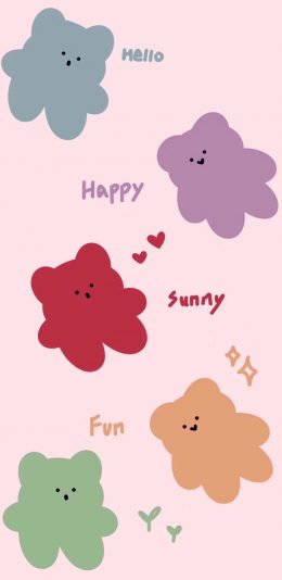 [2436x1125]卡通 小熊 平铺 happy sunny fun 苹果手机动漫壁纸图片