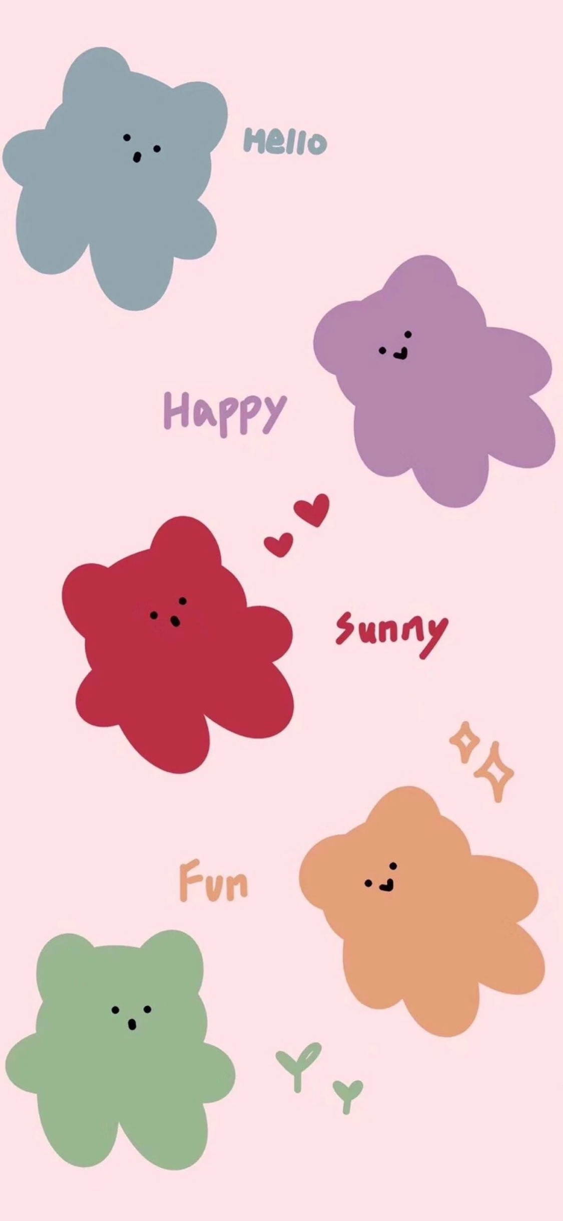 [2436×1125]卡通 小熊 平铺 happy sunny fun 苹果手机动漫壁纸图片