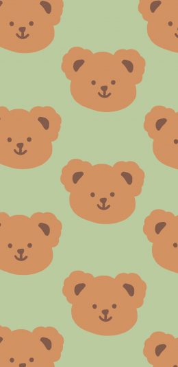 [2436x1125]卡通 小熊 平铺 绿色背景 苹果手机动漫壁纸图片