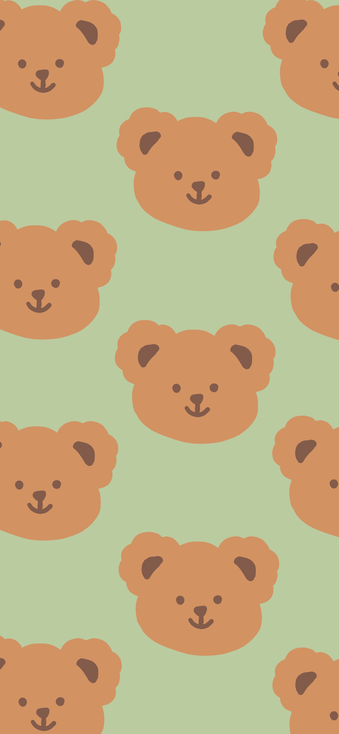 [2436×1125]卡通 小熊 平铺 绿色背景 苹果手机动漫壁纸图片
