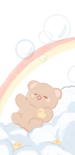 [2436x1125]卡通 小熊 彩虹 泡泡 苹果手机动漫壁纸图片