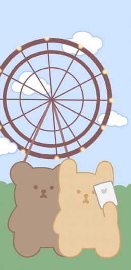 [2436x1125]卡通 小熊 摩天轮 可爱（取自微博：小熊代言人） 苹果手机动漫壁纸图片