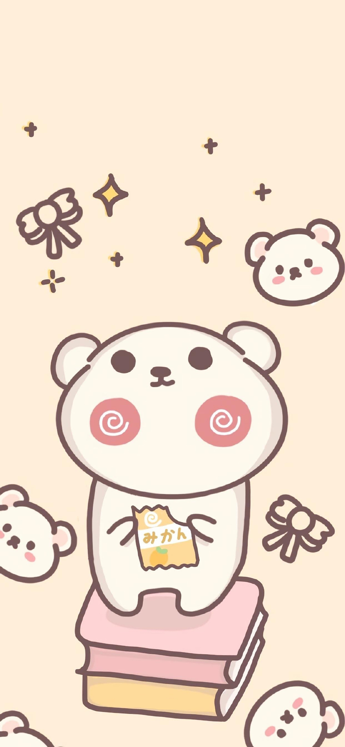 [2436×1125]卡通 小熊 星星 可爱（取自微博：是谁偷吃了奶酪） 苹果手机动漫壁纸图片