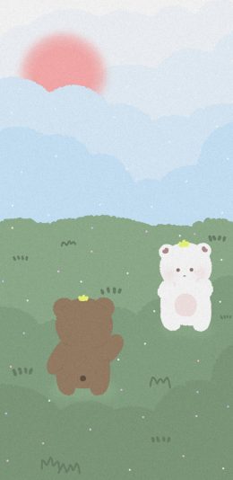 [2436x1125]卡通 小熊 棕熊 白熊（取自微博：星夜茶话会） 苹果手机动漫壁纸图片