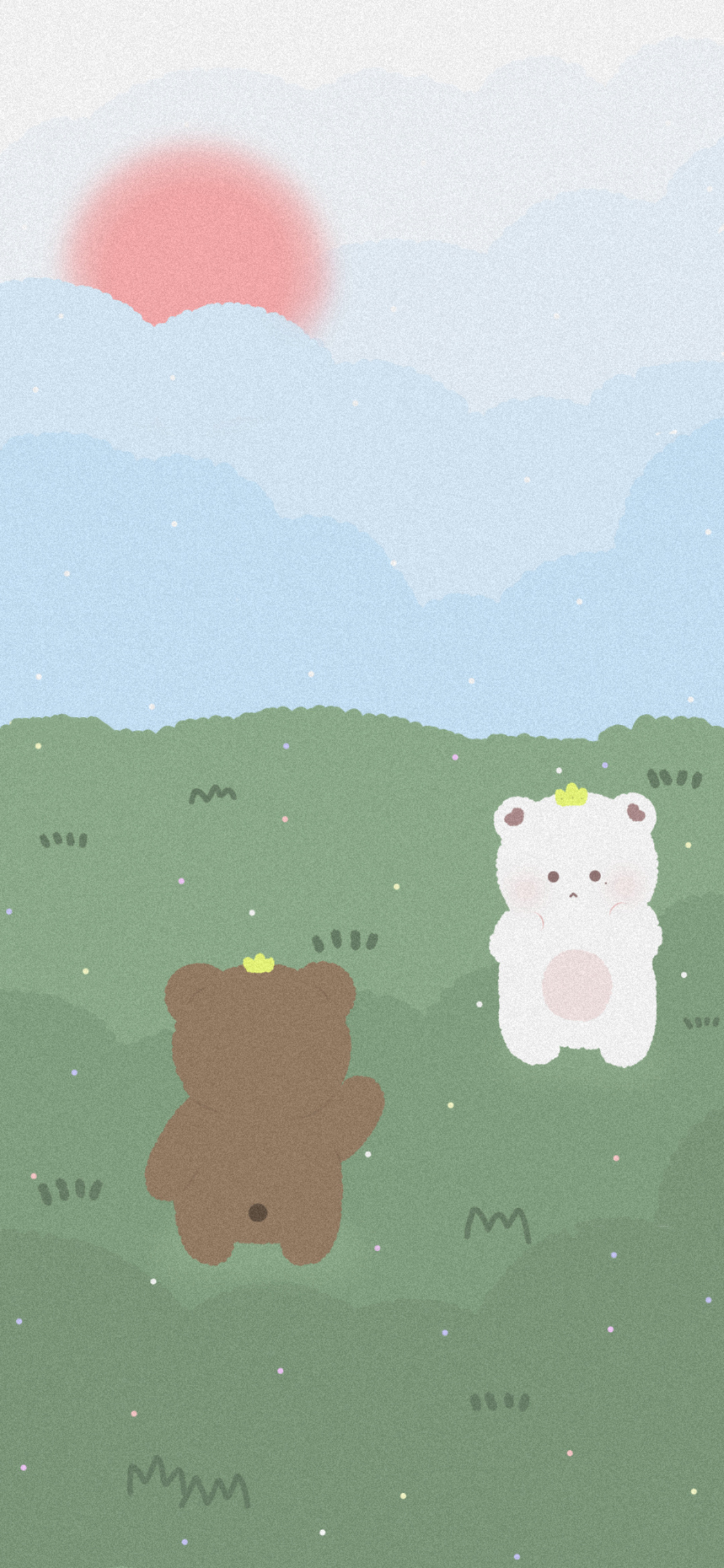 [2436×1125]卡通 小熊 棕熊 白熊（取自微博：星夜茶话会） 苹果手机动漫壁纸图片