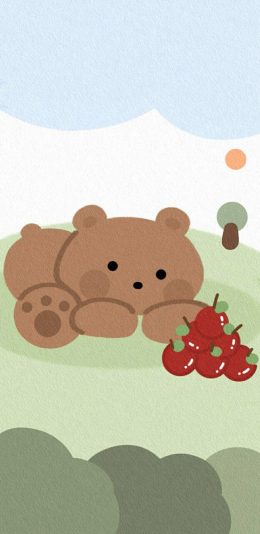 [2436x1125]卡通 小熊 棕熊 苹果 苹果手机动漫壁纸图片