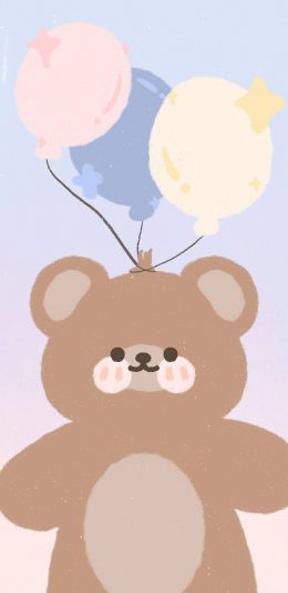 [2436x1125]卡通 小熊 气球 可爱 苹果手机动漫壁纸图片