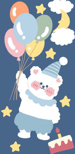 [2436x1125]卡通 小熊 气球 星星 苹果手机动漫壁纸图片